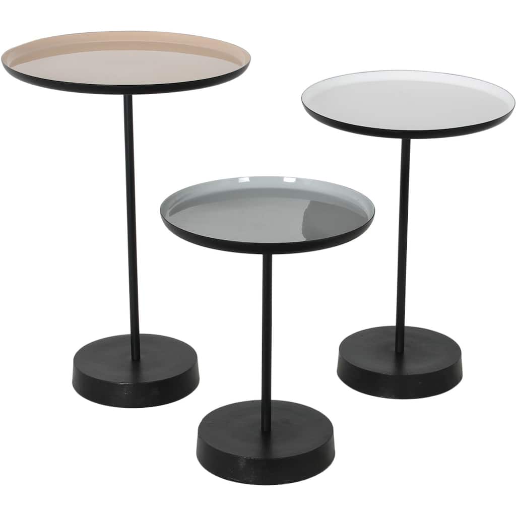 Set of 3 Beige and Black Enamel Nested Tables 23"