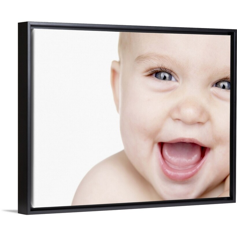 Shop Baby Boy 6 9 Months Laughing Close Up Portrait Studio Shot Black Float Frame Canvas Art Overstock 25516607