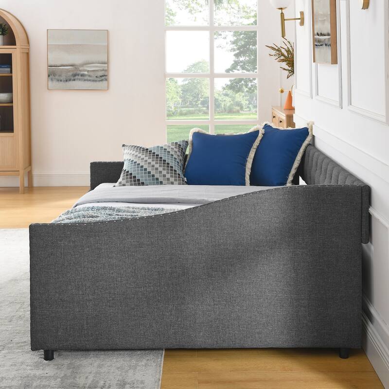 Full Size Daybed with Drawers Upholstered Tufted Sofa Bed