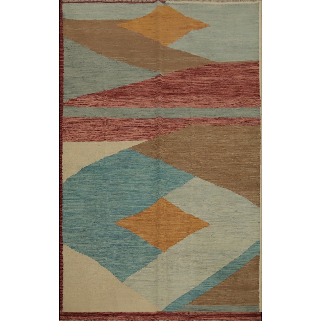 Hand Woven Oriental 100% Wool Carpet Southwestern Tribal Multi-Colored Kilim Area Rug - 6' 6'' X 4' 11''
