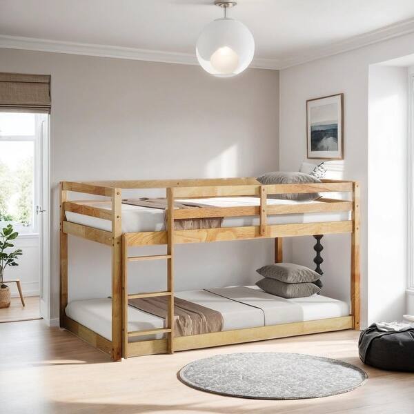 slide 2 of 10, Wooden Twin over Twin Loft Bed with Ladder, Natural Natural