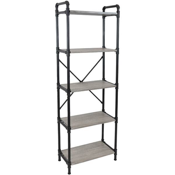 5Tier Black Pipe Bookshelf with Wood Veneer Shelves Bed Bath