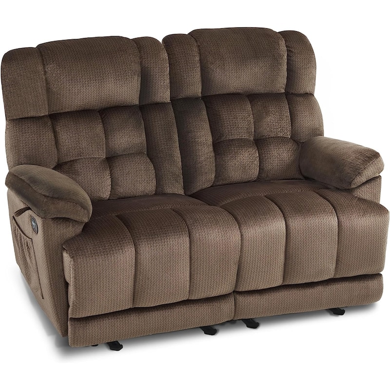 MCombo Electric Power Reclining Loveseat Sofa with Heat and Massage, Fabric 6237 - Brown