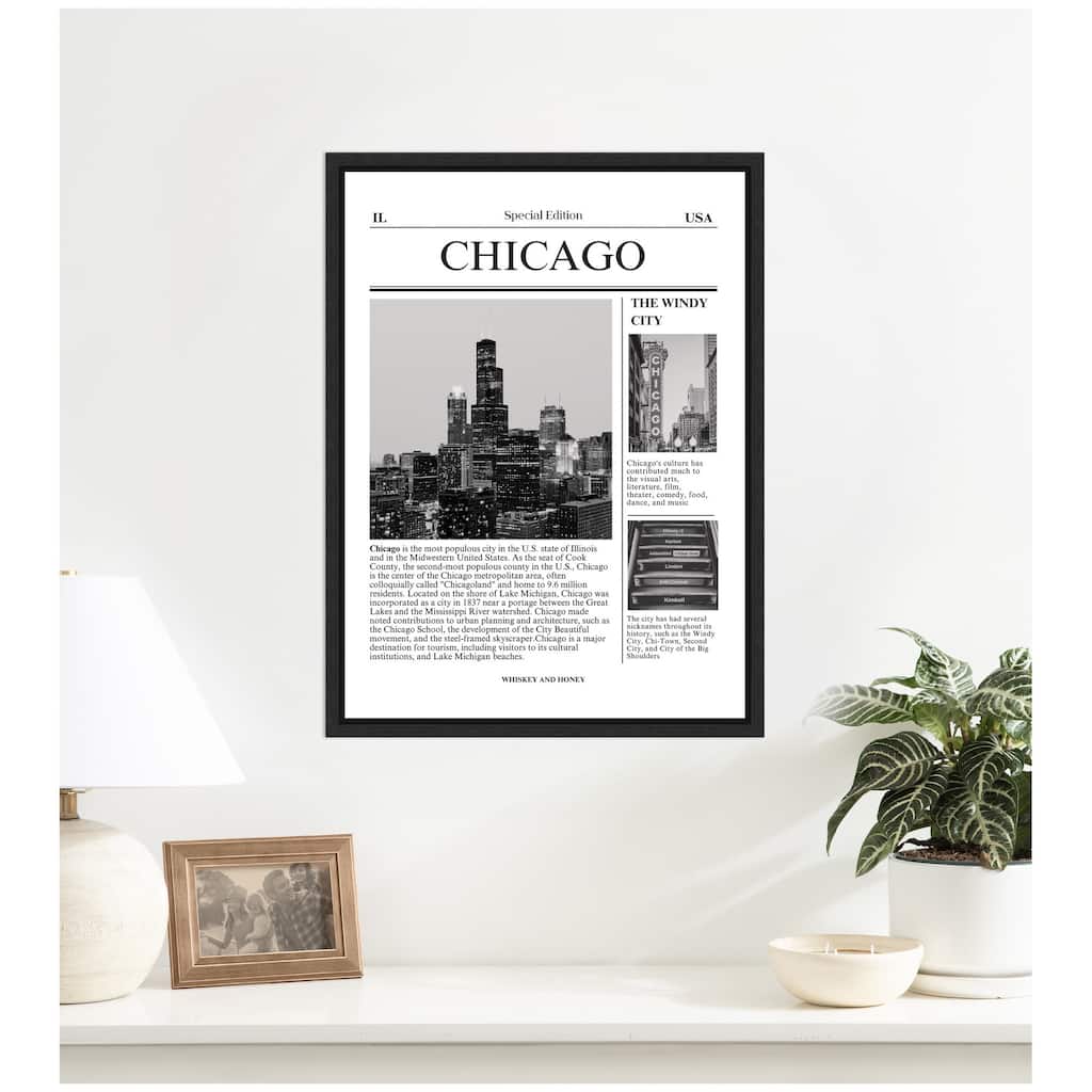 Kate and Laurel Chicago City Article by Megan Ryan Framed Canvas Wall Art Print