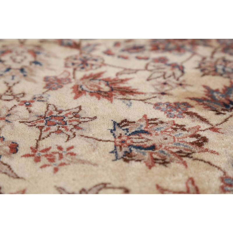 Hand Knotted Oriental 100% Wool Carpet Traditional Floral Beige & Ivories Kashan Runner Rug - 10' 0'' X 2' 7''