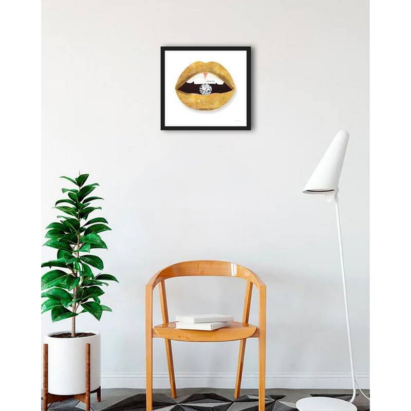 Gold Lips II Framed Poster - 18 x 18 Inch - Black