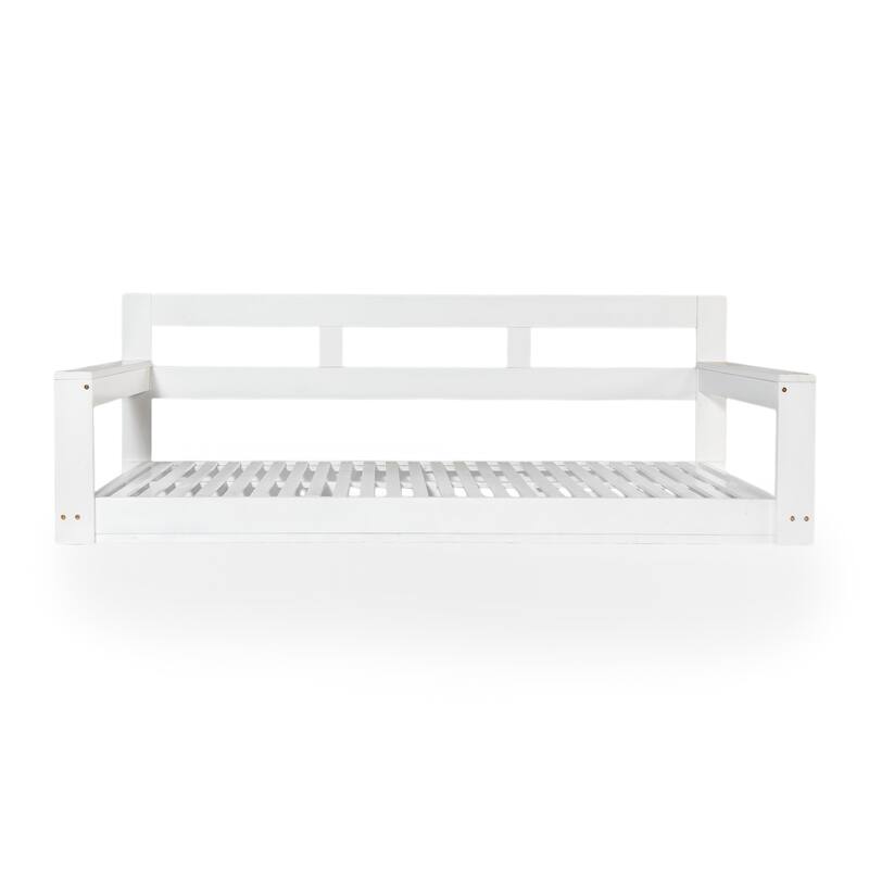Twin Size Wooden Porch Swing Daybed - Outdoor Hanging Rope Swing with 600lb Weight Capacity for Patio, Garden, Backyard