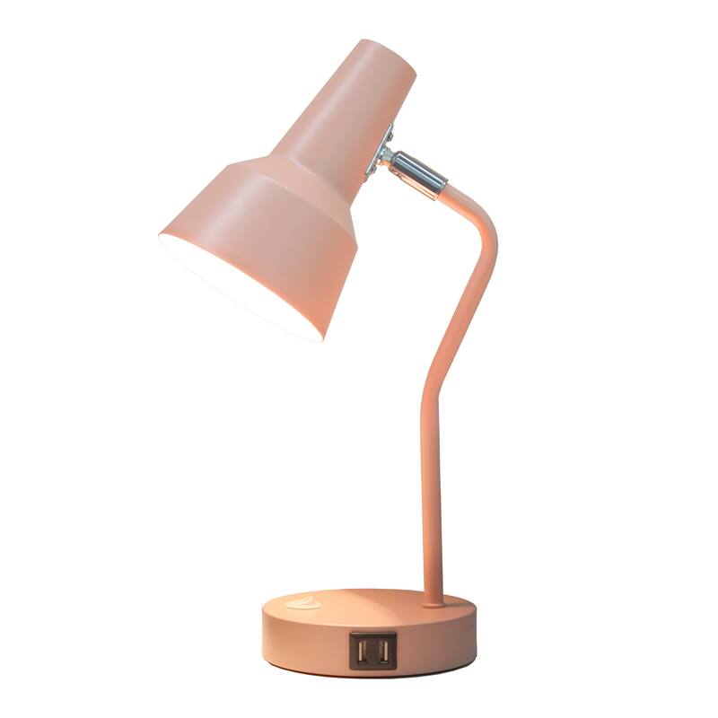 Modern Metal Gooseneck Desk Lamp with Dual USB Charging Ports Adjustable Arm Multiple Colors - 7.8" (L) x 5.2" (W) x 15.2" (H)