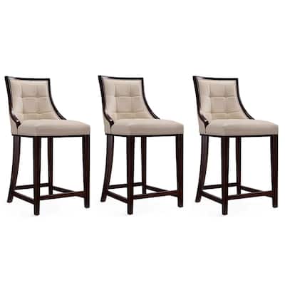 Manhattan Comfort Fifth Ave Dark Walnut Wood Counter Height Bar Stool (Set of 3)