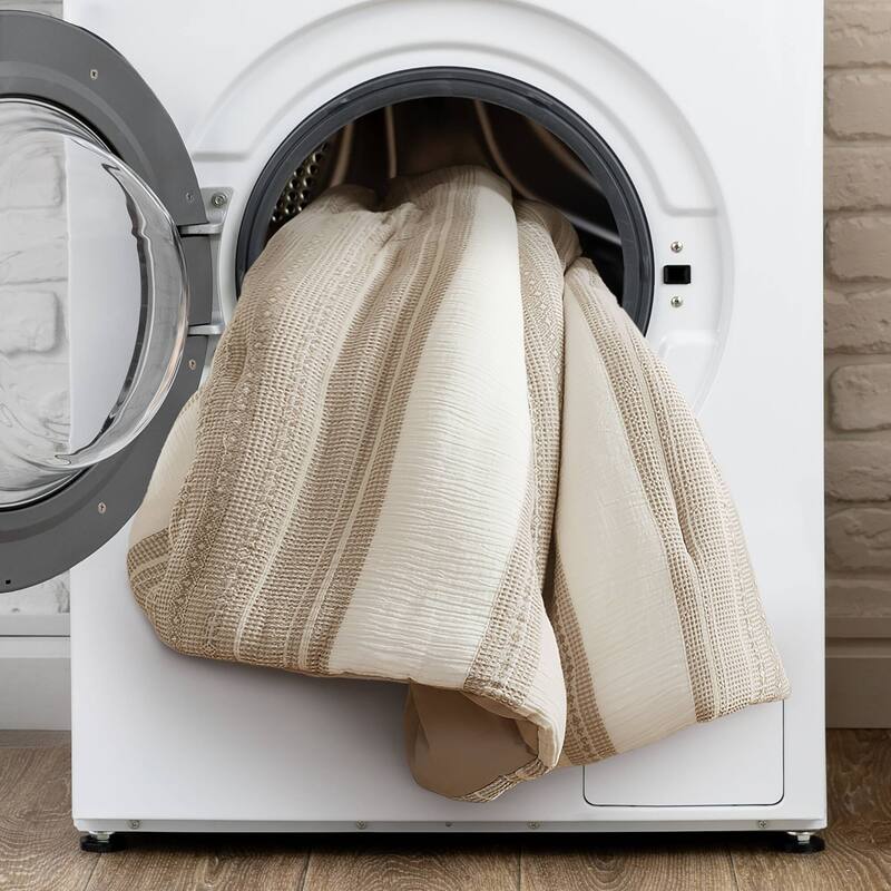 GDF Studio - Amara Textured Cotton Comforter 3-Piece Set with Waffle and Gauze Weave