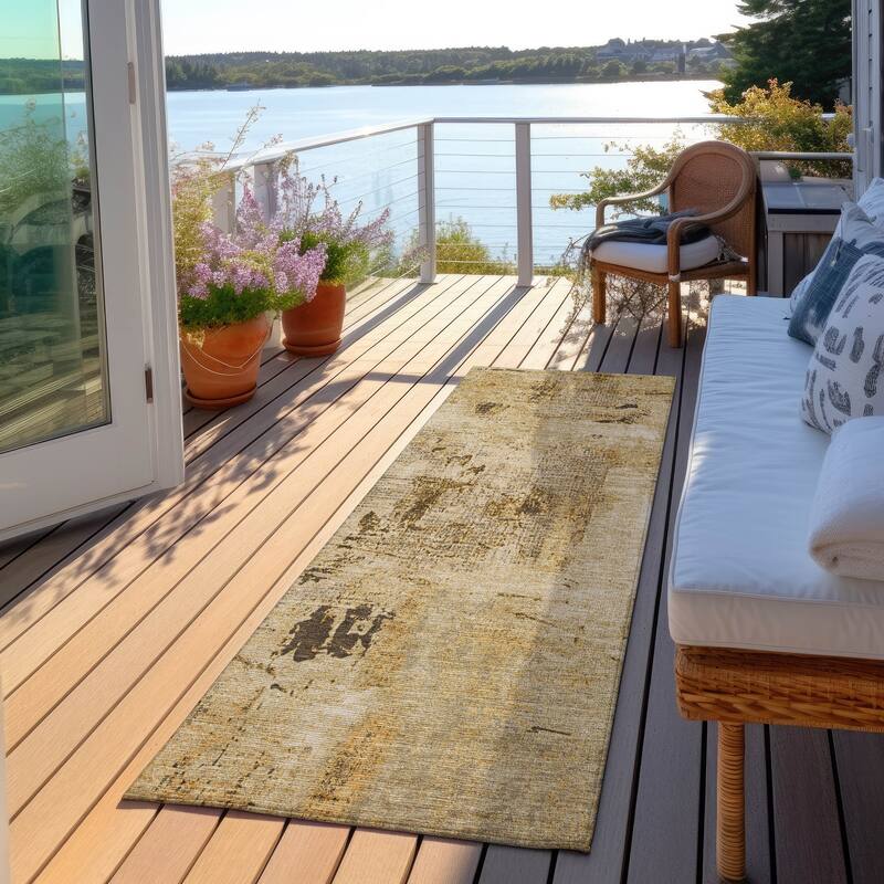 Machine Washable Indoor/ Outdoor Abstract Imprints Chantille Rug