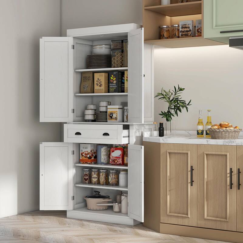 72.5" Traditional Freestanding Kitchen Pantry Cabine - White