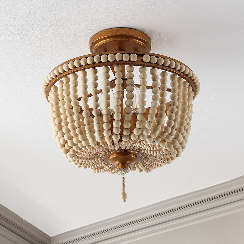 Georgian Wood Beaded/Metal LED Flush Mount, by JONATHAN Y