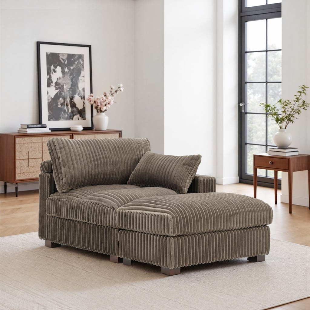 Modren Plush Upholstered Coner Chair and Ottoman Set