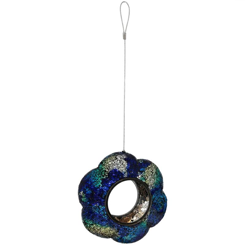 Outdoor Hanging Bird Feeder Indigo Glass Flower Fly-Through - 9"