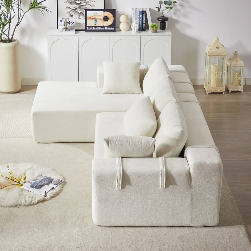 Corduroy Fabric 3-Seater Cloud Couch with 2 Movable Footrest,U Shaped Couch Set,Upholstered Deep Seat 2-Seat with 3 cushions