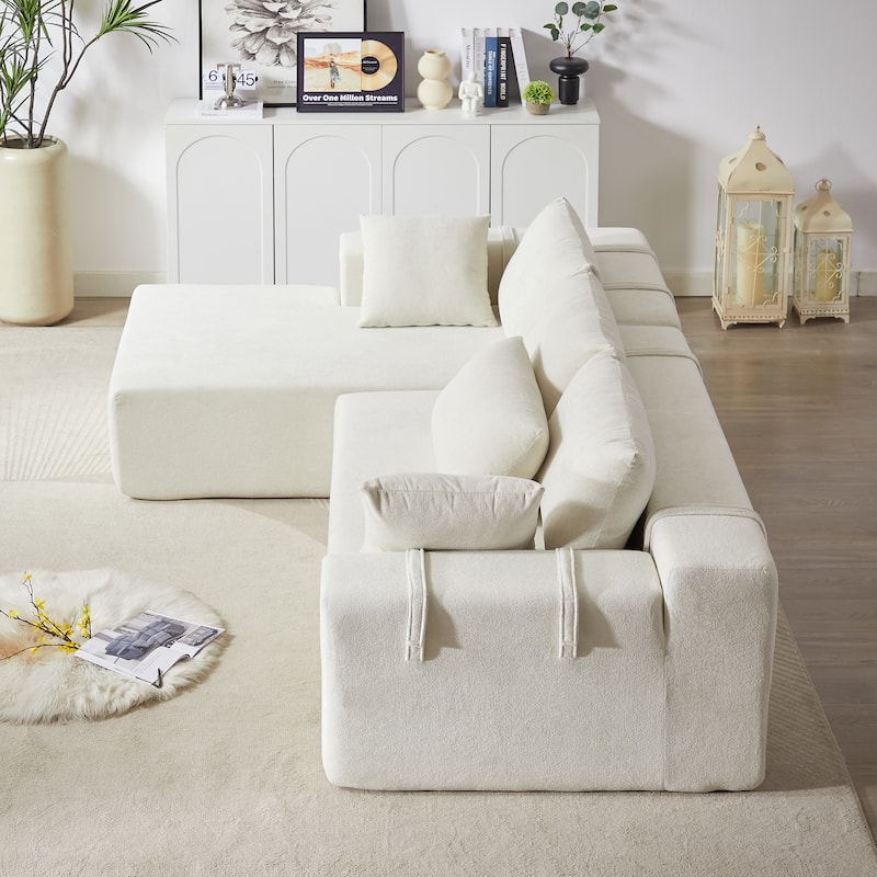 L Shaped Modular Sectional Sofa with Chaise Lounge, Oversized Chenille Upholstered Sofa, Deep Seat Sofa with 6 Pillows