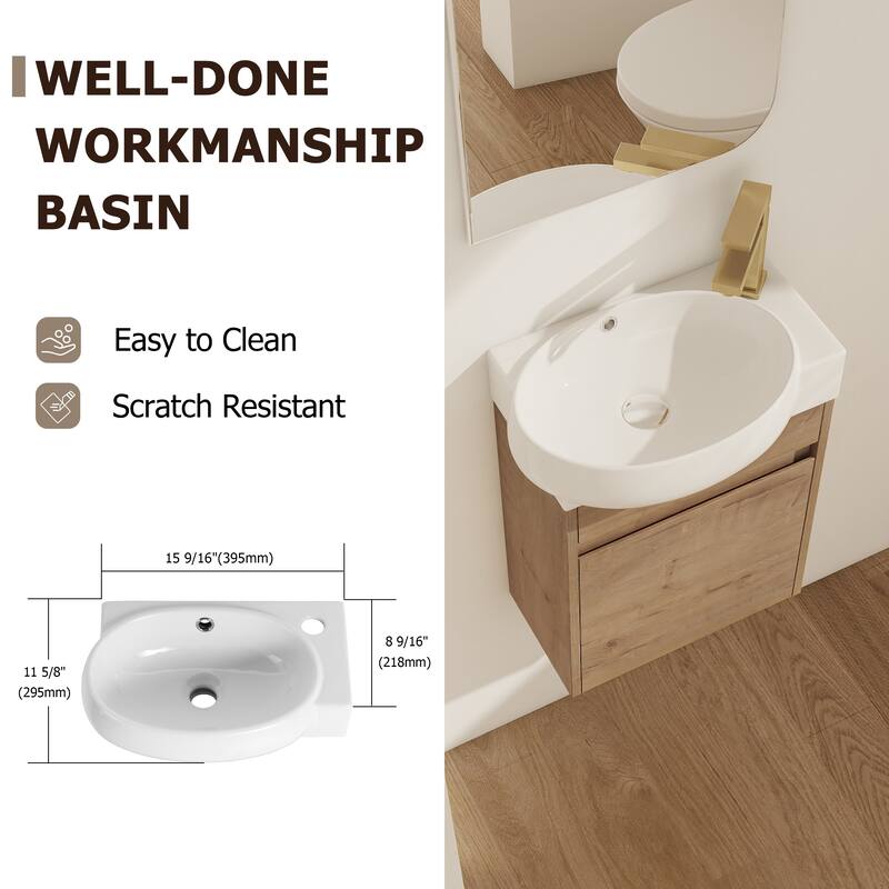 Compact Bathroom Vanity with Sink, Oval Single Ceramic Sink Bathroom Cabinet for Small Bathroom