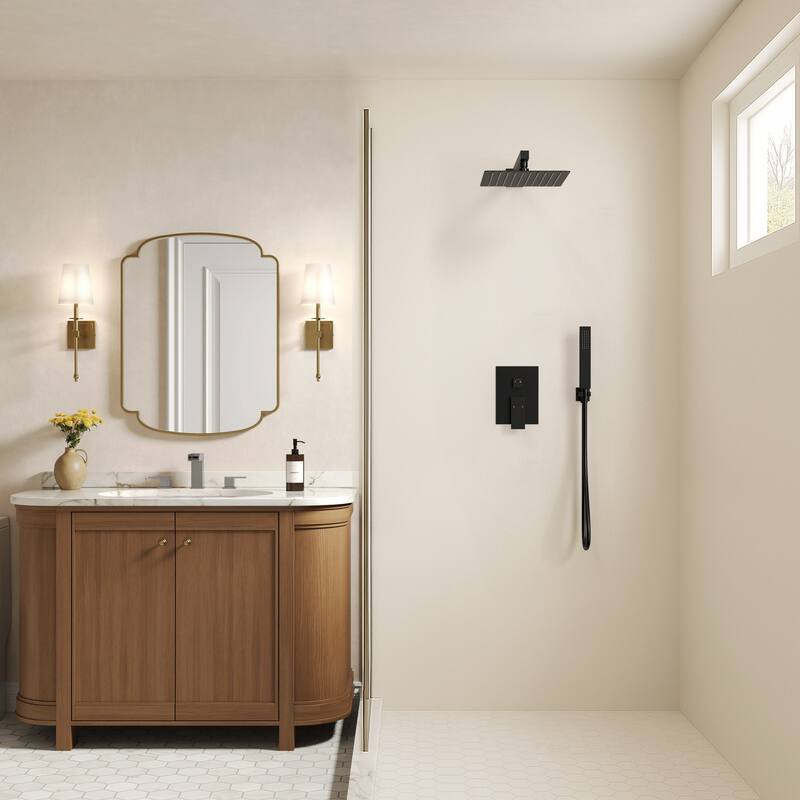 GRANDJOY Shower System 10" High Pressure Rainfall Shower Head with Handheld Spray Combo