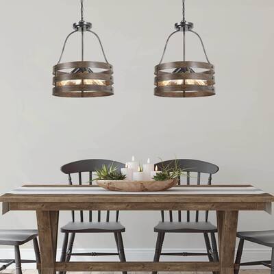 Modern Farmhouse 4-Light Drum Chandelier for Dining Room - 15.5"W x 20"H