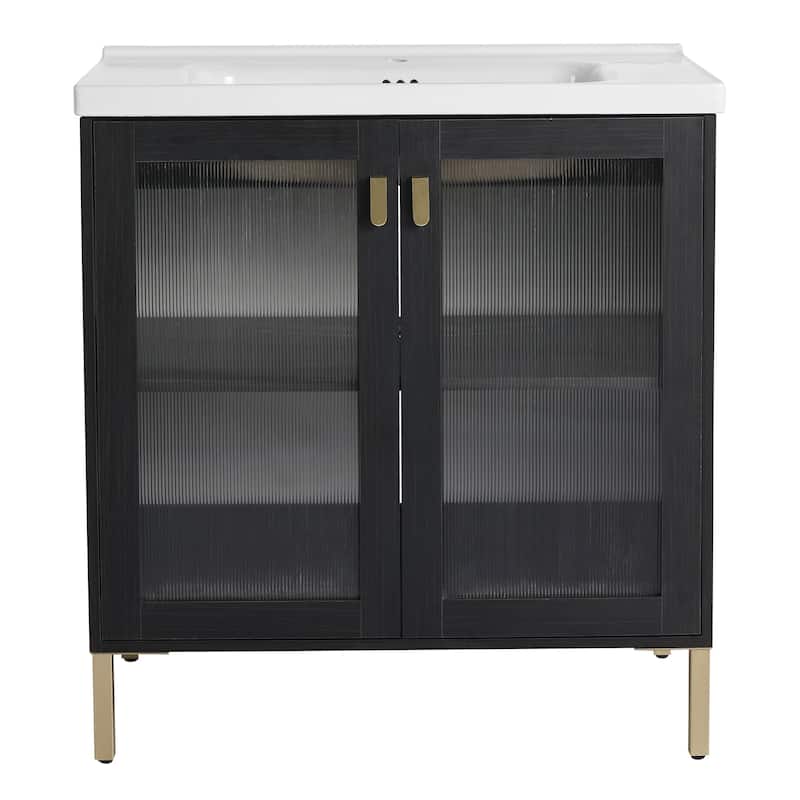 24/32 inch Freestanding Bathroom Vanity Set in Black with Integrated Ceramic Sink