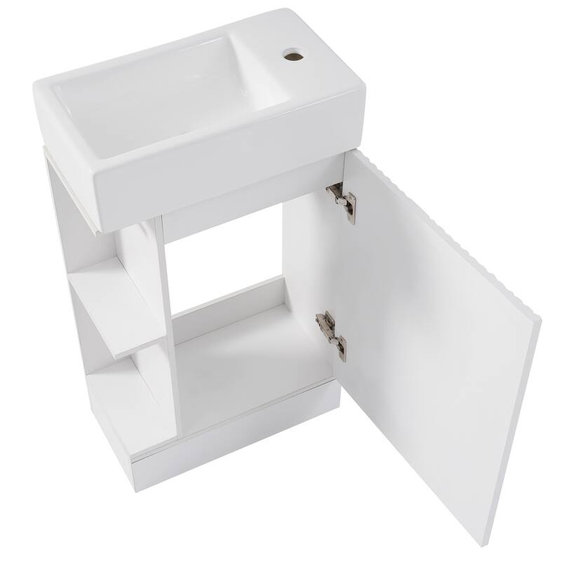 18.6" Vertical Stripe Door Cabinet Bathroom Vanity with Sink, Toilet Paper Holder and 2-tier Shelf - Available Left or Right