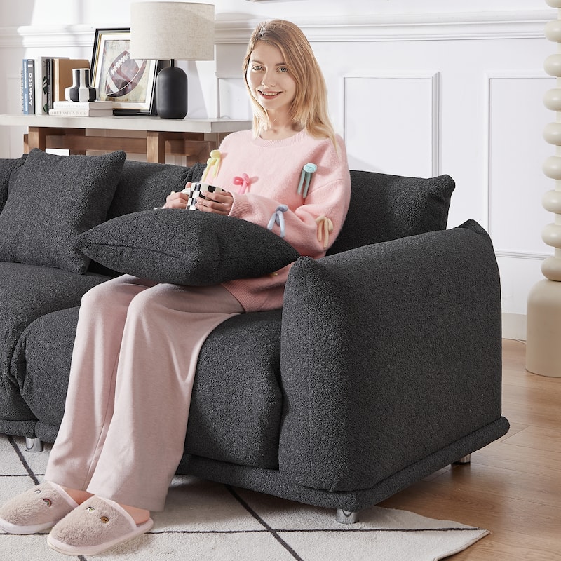 Oversized 4-Seater Lambswool Sherpa Sofa, Linear Modular Design with Metal Legs and Solid Wood Frame, Perfect for Living Room