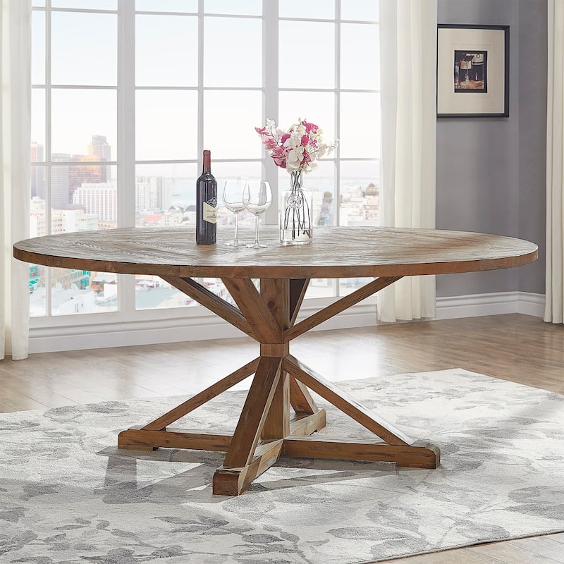 Benchwright Rustic X-base Round Pine Wood Dining Table by iNSPIRE Q Artisan