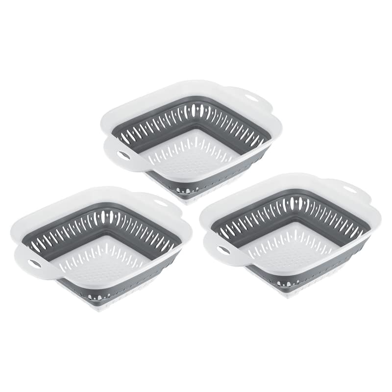 3pcs Square Collapsible Colander Kitchen Vegetable Washing Basket - Grey