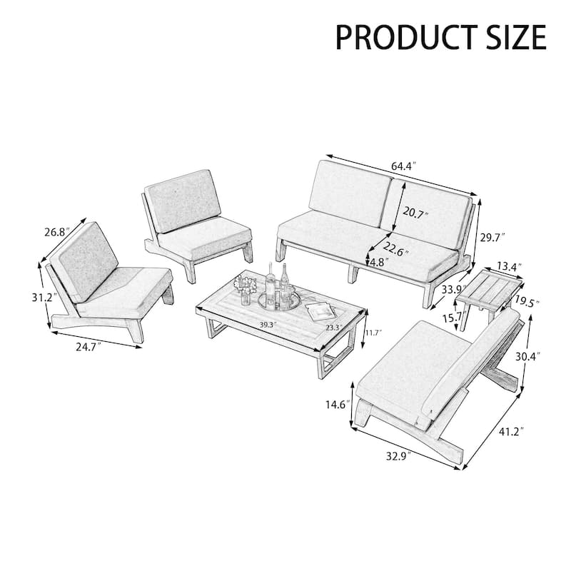 Casual Large Teak Outdoor Patio Conversation Set
