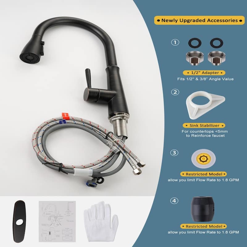 WOWOW Single Handle 3-Mode Pull Out Sprayer Kitchen Faucet