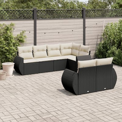 vidaXL Patio Sofa Set with Cushions Outdoor Furniture 7 Piece Poly Rattan