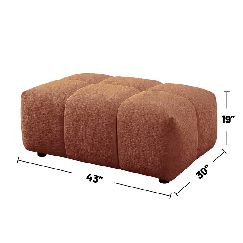 Linen Upholstered Rectangular Ottoman in Coral Red