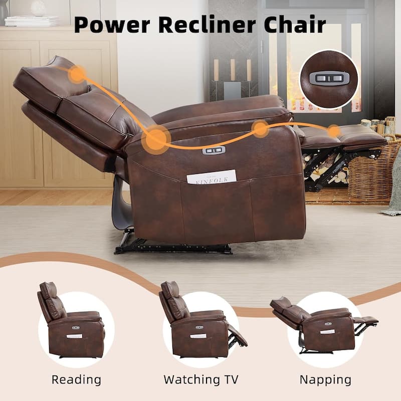 Genuine Leather Recliner Chair,Power Recliner Chair for Adults,Electric Single Reclining Sofa for Living Room