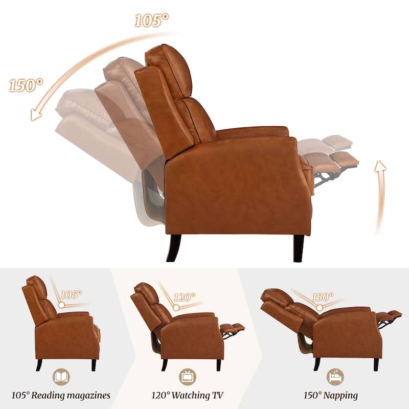 2 Set Genuine Leather Recliner Modern Push Back Recliner Chair Wingback 3 Adjustable Chair for Living Room