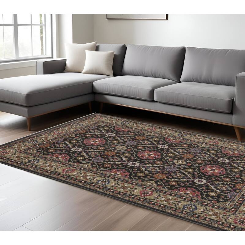 HomeRootsOriental Traditional Runner Area Rug - 155.12' X '118.11' X '0.28 - Charcoal/Pink