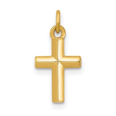 Curata 14k Yellow Gold Polished Very Small Cross Necklace - 8x13.5mm