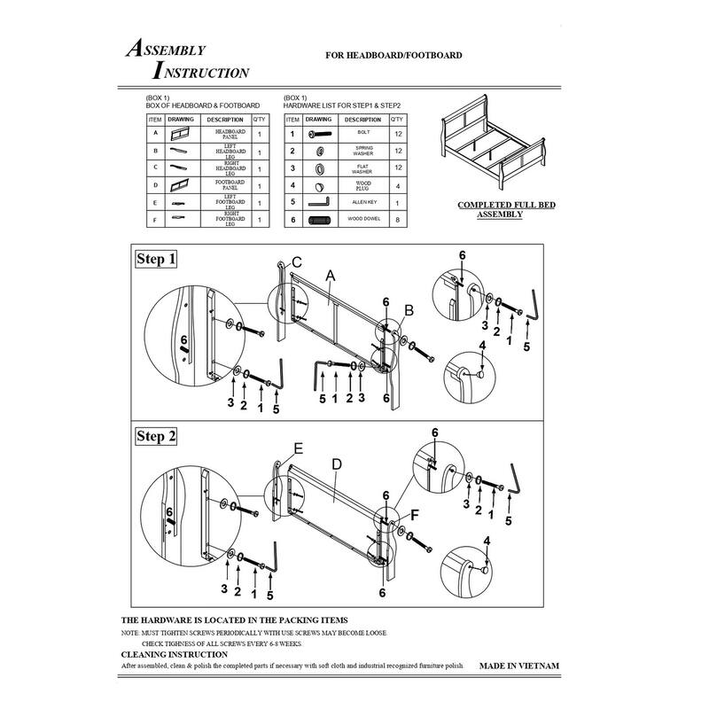 Full Size Panel Sleigh Bed in Solid Wood, White Finish