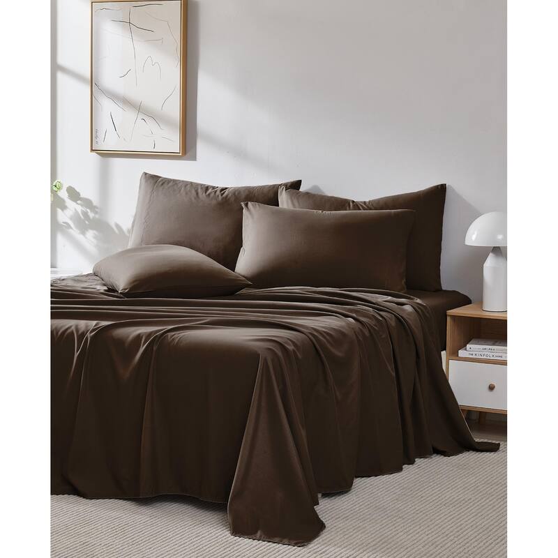 Vilano 6-piece Ultra Soft Extra Deep Pocket Bed Sheet Set - Brown - King
