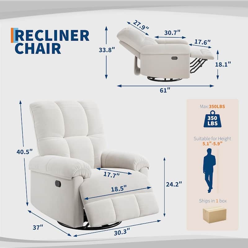 Upholstered Reclining 360°Swivel Rocker Sofa Chair for Living Room, Bedroom