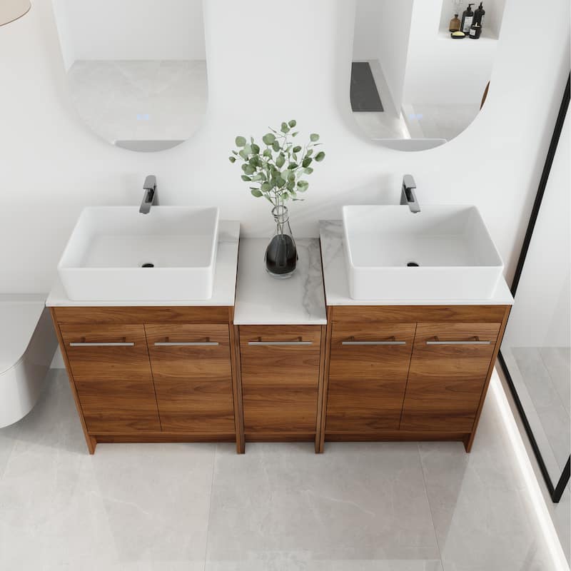Malwee 24"/36"/48"/60" FreeStanding Bathroom Vanity, Floor Stand Bathroom Vanity with Ceramic Sink,Soft Close Door and Shelf