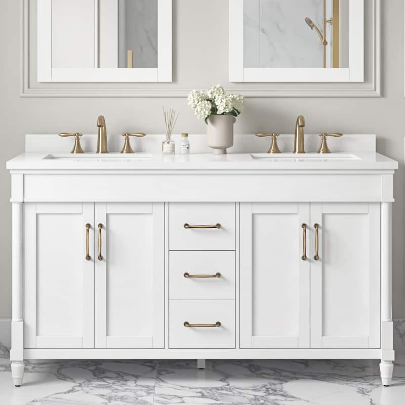 Salisbury Bathroom Vanity with White Engineered Marble Top - 60" - Pure White