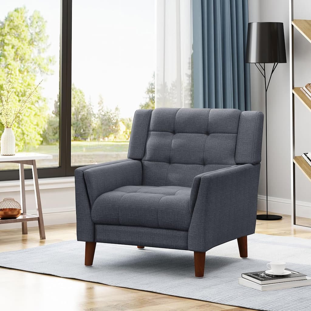 Lounge Chair Side Chair Padded Chair with Wood Legs, Dark Gray Upholstered Dressing Chair Vanity Chair Club Chair