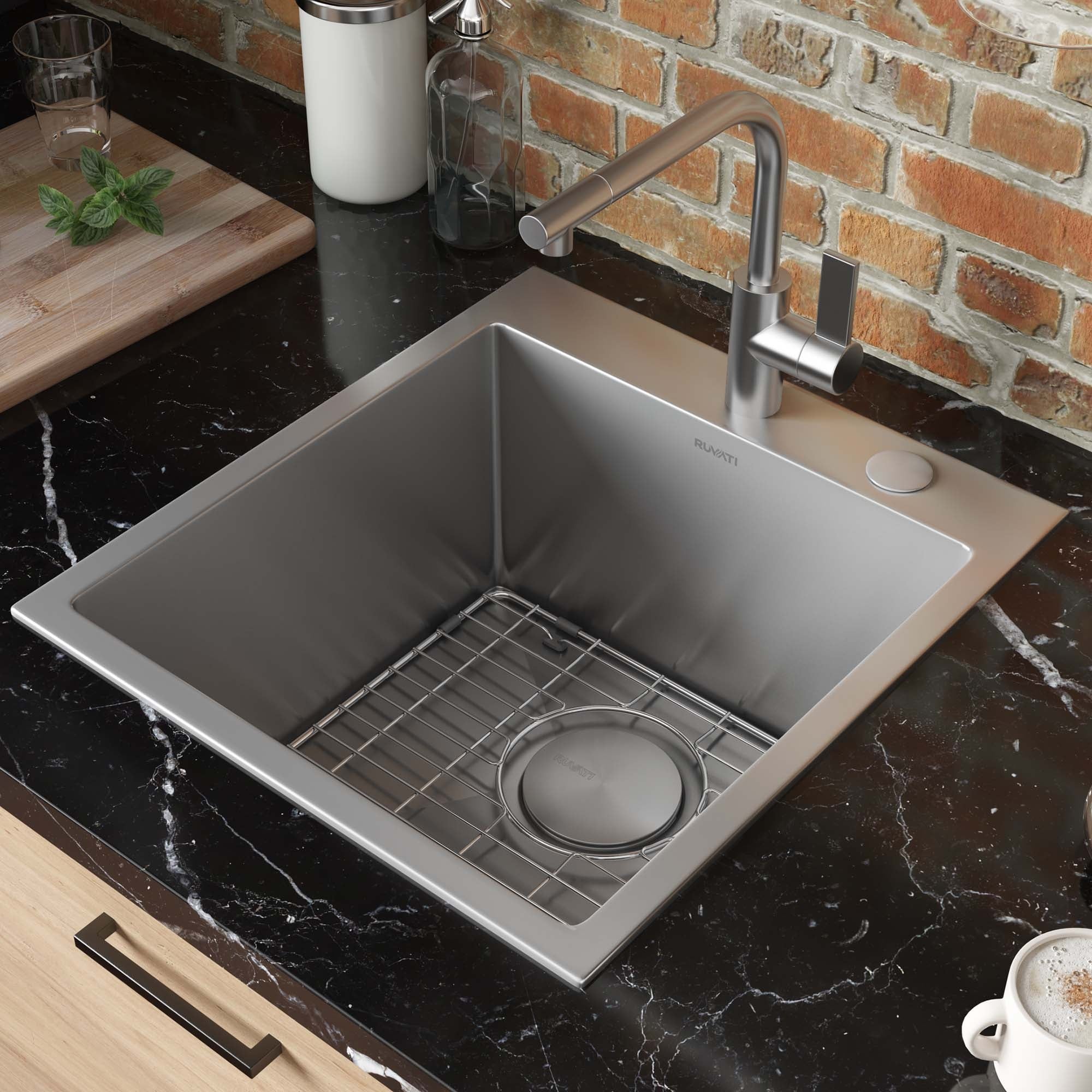 Ruvati 18 x 20 inch Drop-in Topmount Rounded 16 Gauge Stainless Steel Kitchen Sink Single Bowl - RVH8006 - 18" x 20″