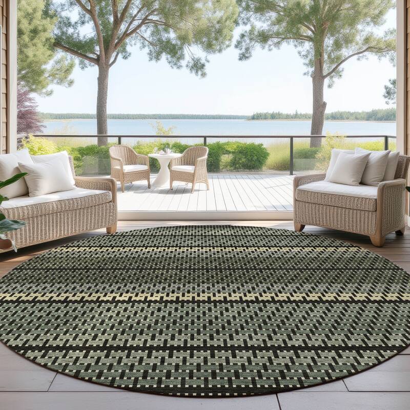 Machine Washable Indoor/ Outdoor Boho Stripe Chantille Rug - Cactus - 8' x 8'