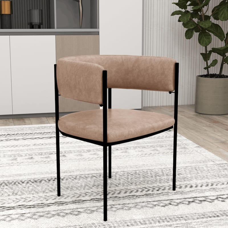 Leather Dining Chair with Open-Back Design and Powder Coated Iron Legs