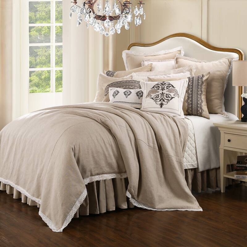 HiEnd Accents Charlotte Laced Linen Comforter Set, 4PC