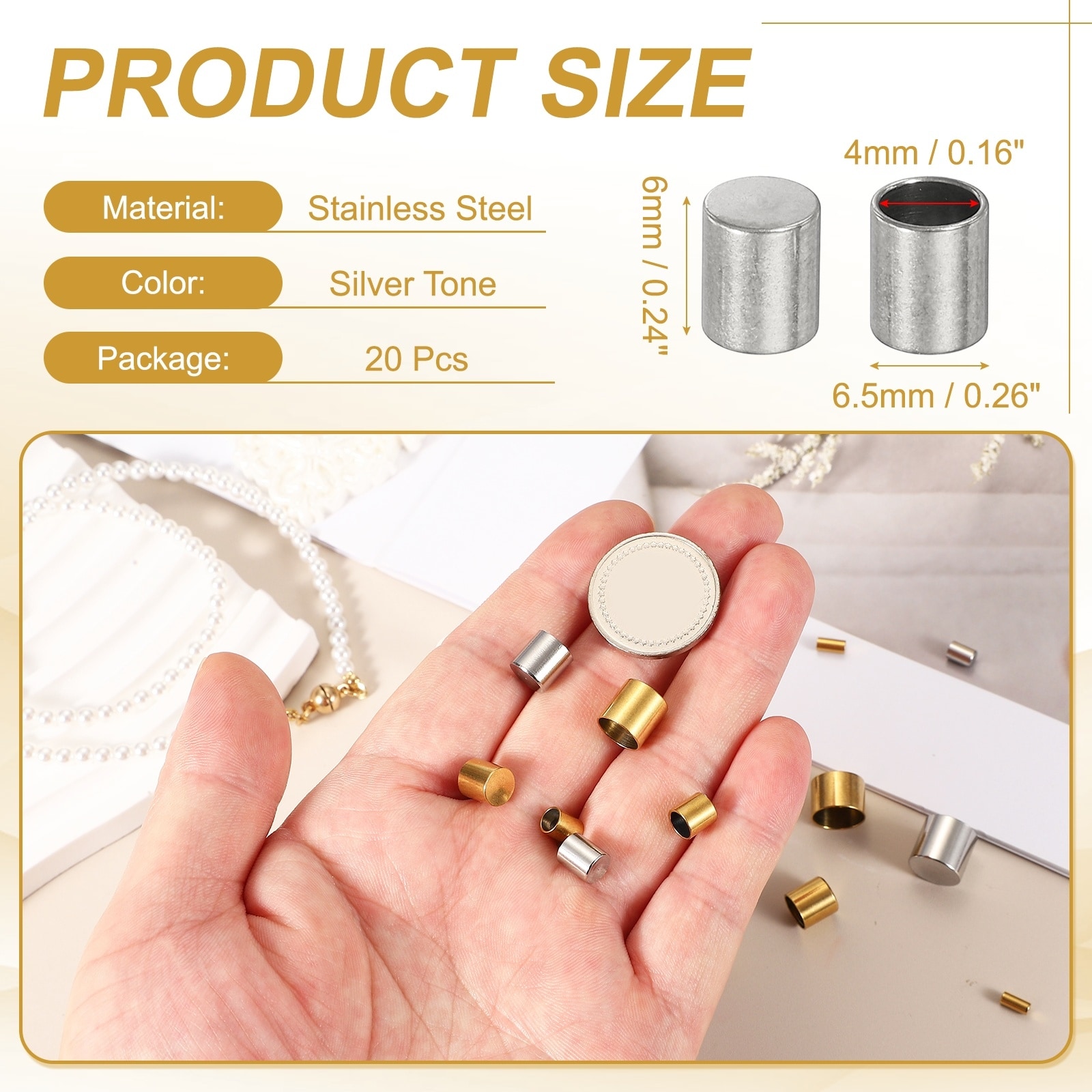 Stainless Steel Cord End Caps, End Cap Barrel Beads Leather Cord End Caps for Jewelry Making DIY