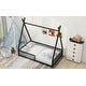 preview thumbnail 4 of 11, Black Twin Size Metal House Platform Bed with Triangle Structure and Guardrail for Kids, Boys and Girls