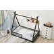 preview thumbnail 17 of 24, Twin Size Metal House Platform Bed with Triangle Structure and Guardrail for Kids, Boys and Girls